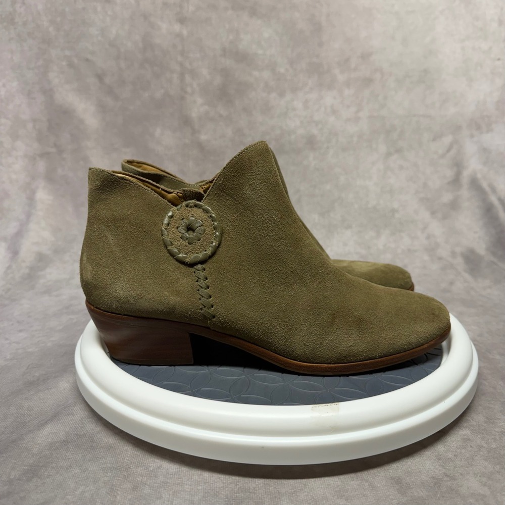 Jack Rogers Suede Ankle Boots Womens 8.5 Olive Green Rondelle Whipstitch Booties